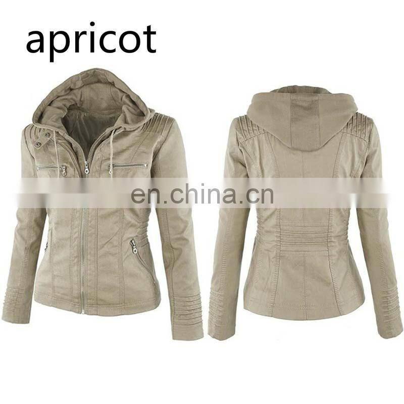 Manufacturer wholesale plus size women's detachable hooded leather jacket jacket motorcycle jacket