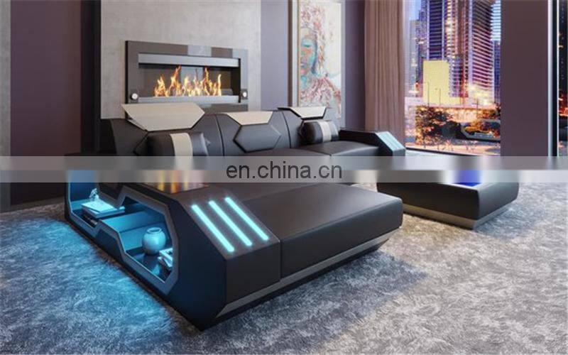 modern design leather corner sofa bed high quality living sofa cum bed with led lights