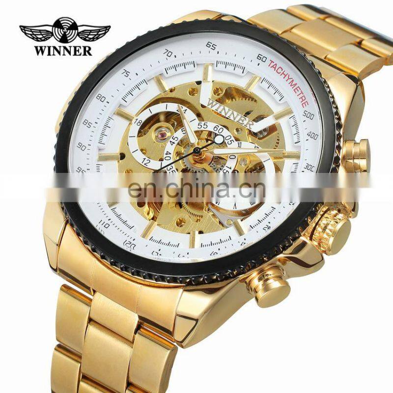 WINNER 428 Men Automatic Mechanical Hand Watch Popular Bling Stainless Steel Strap Mechanical Watch