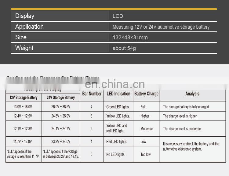 Allosun EM281 Automotive Battery Tester Digital Display 12v Led Digital Car Battery Tester