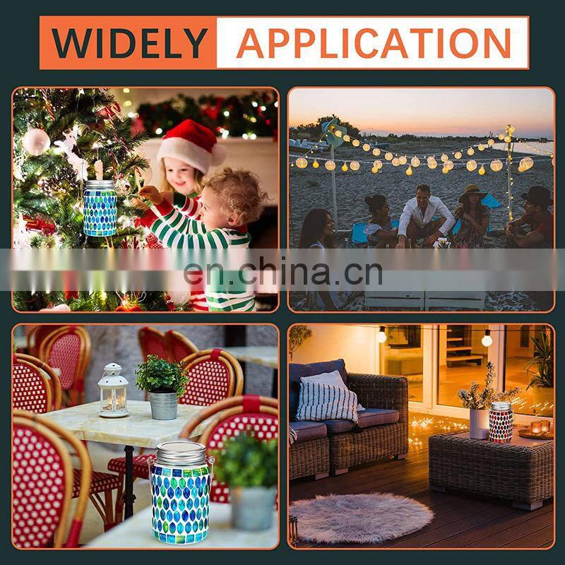 Mosaic Lantern Solar Light Outdoors Glass Mason Jar Lights Solar Hanging Light Waterproof Solar Table Lamp Solar Night Light