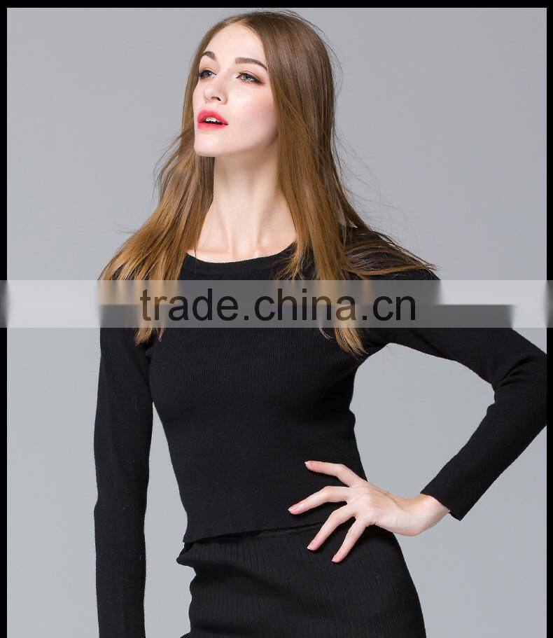 Fashion design handmade pullover collar knit wool sweater for young ladies