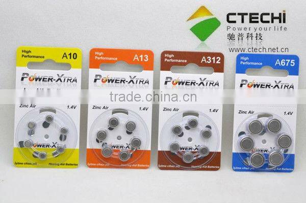 1.4V A13 Zinc-air button battery in Blister Card for hearing aid