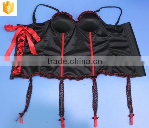 black red sexy shapewear,slimming body suit with red bow