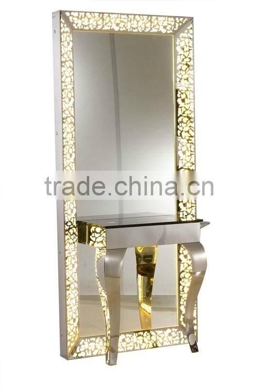 Luxury Salon Wall table with table barber shop modern design decoration makeup mirror hair dressing mirror table salon mirror
