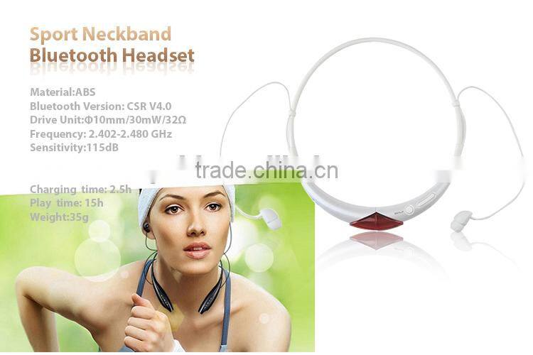 Wireless Neckband Hands-free Stereo Bluetooth Headsets Headphones Earphones Earbuds for iPhone Smart Phones with Bluetooth 4.0