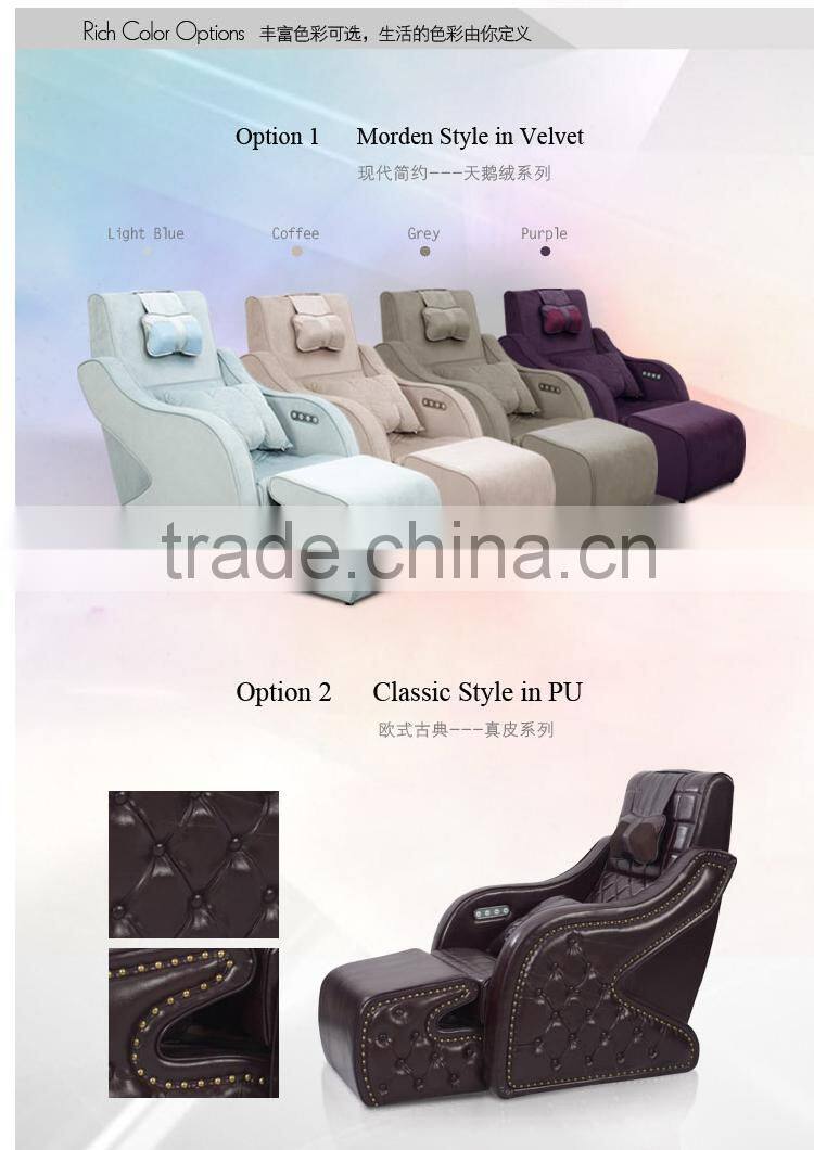 Leisure 3D massage sofa with seperate foot massage stool and ottoman