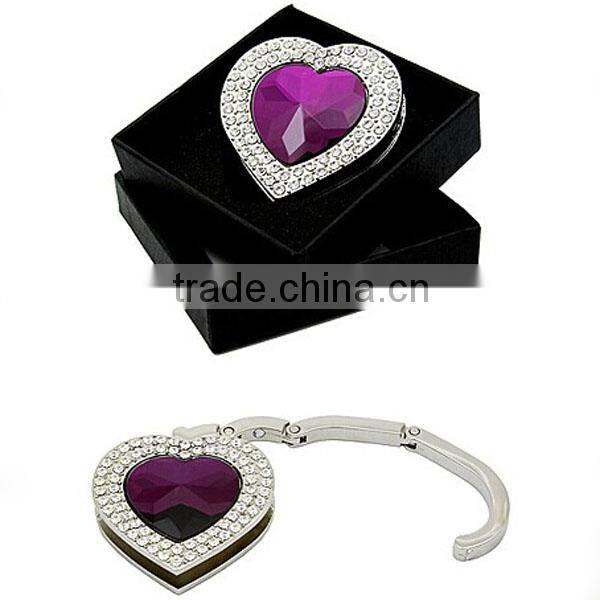 Foldable Heart Shape Paved Pink Crystal Purse Hanger Bag Hanger Purse Holder