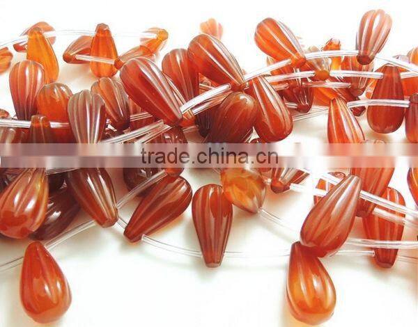 Hot seller natural stone red agate teardrop engrave line jewelry