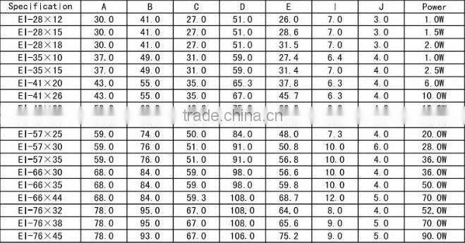 high frequency EI transformer with lead cable