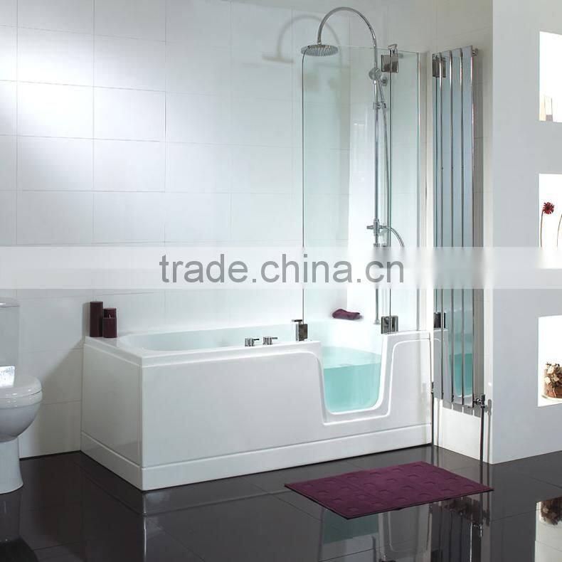 Acrylic lowes walk in bathtub with shower long glass door CE 1690*750*2057MM