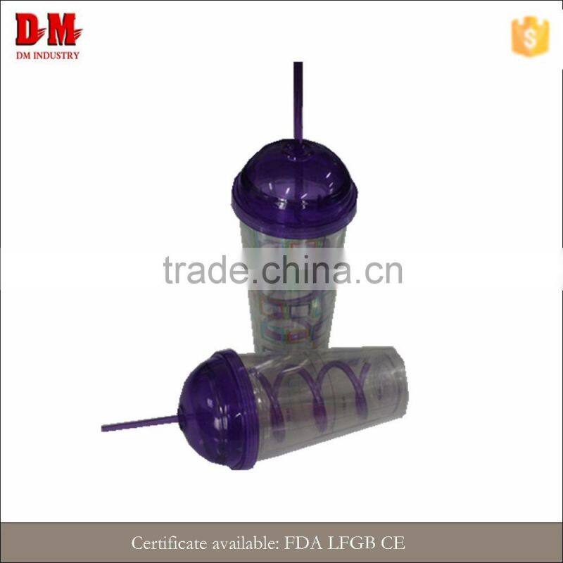 China round cap 450ml in public area wholesale recycling plastic drinking cup with straw