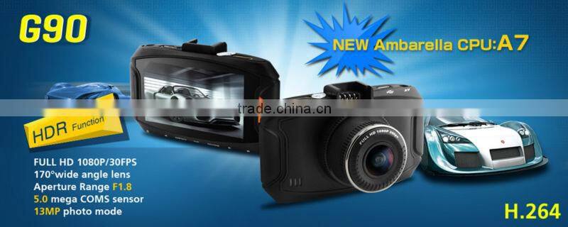 2014 New Arrival 2.7 inch LCD 170 degree lens G90 1080p hd 12v sd card car dvr