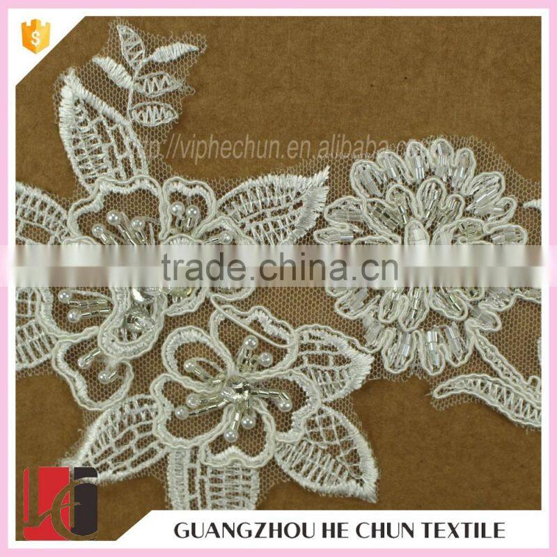 HC-2601-1 Hechun Hand Embroidery Designs Beaded Lace Applique Wholesale