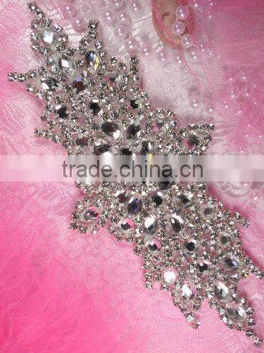 Bridal trimmings clear crystal rhinestone applique with pearls hotfix for wedding dress accessory