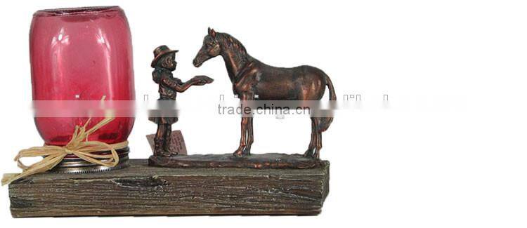 resin craft led candle light with horse sculpture