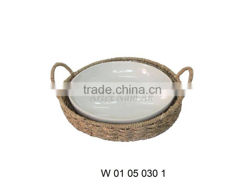 Round Seagrass Tray for Serving Tea