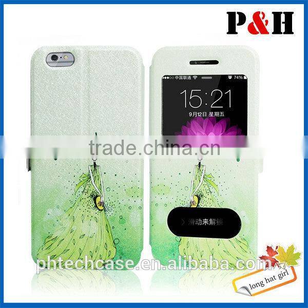 Color Drawing Style leather case for iphone 6, for iphone 6plus flip case with stand