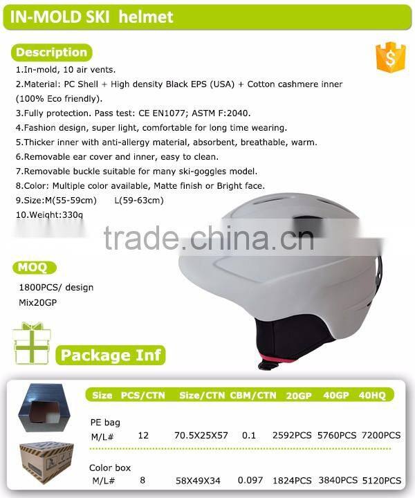EN1077 removable liner high quality ski helmet