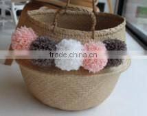 Best selling Eco-friendly natural and pink seagrass belly basket