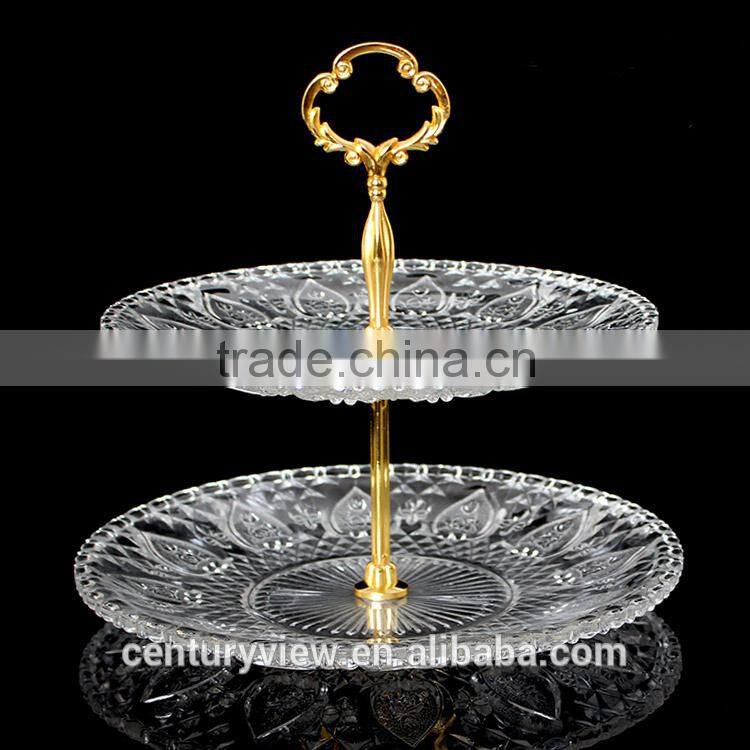 Hot Popular Clear Colored 3 Tier Glass Serving Trays Fruit Bread Trays Tempered Glass Serving Tray 3 Tier Dessert Tray