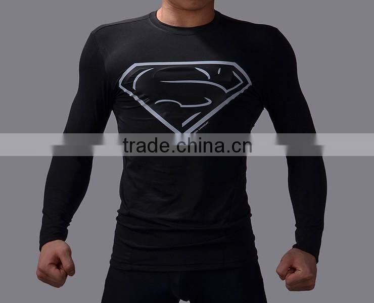 Wholesale Guangzhou Clothing Factory Custom Superhero Shirt High Elastic Gym Compression Quick Dry Sports Tops Male