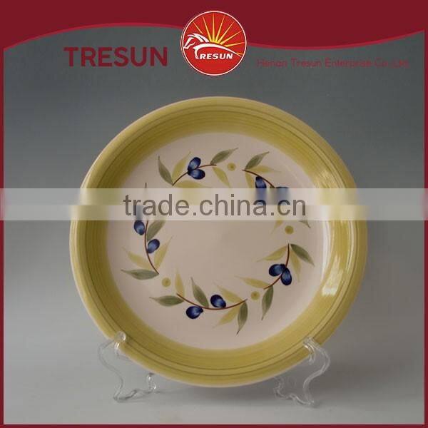 Hot Selling Red Strip Ceramic Handpainted Round Plate