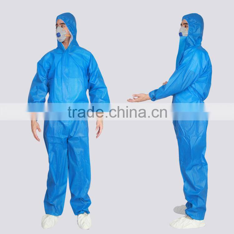Disposable Microporous Film Laminates Coverall with Blue SMS Inverted Triangle Back