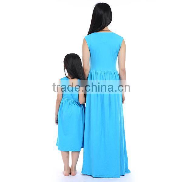 2016 kids boutique clothes cotton long designer one piece mommy and me maxi dress