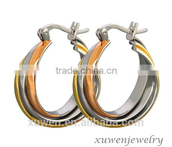 tri color plated stainless steel round shaped earrings