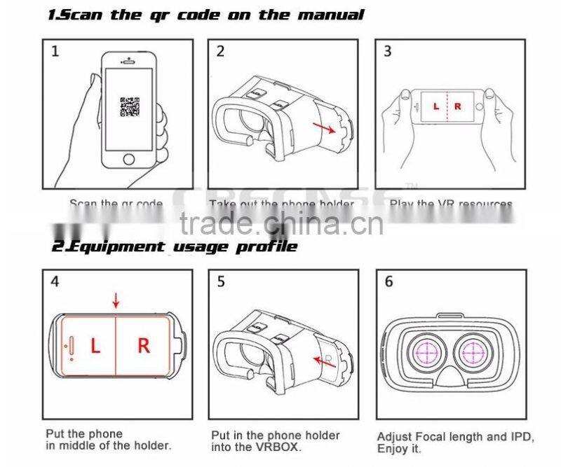 Google cardboard HeadMount VR BOX 2.0 Version VR 3D Glasses for 3.5"-6.0" Smart Phone + bluetooth remote controller with package