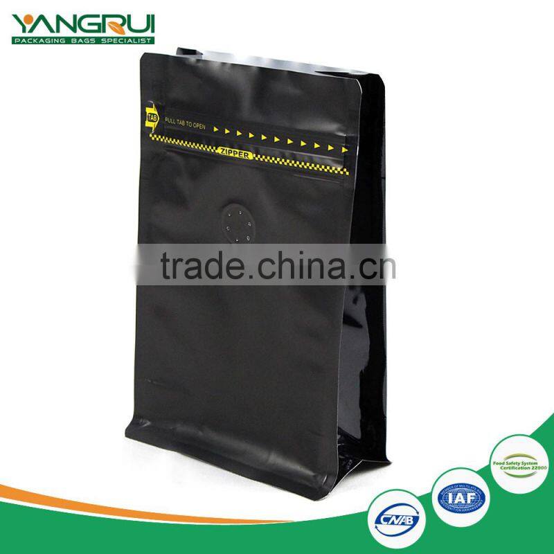 aluminum foil bag side zipper flat bottom bag packaging for coffee or tea with valve
