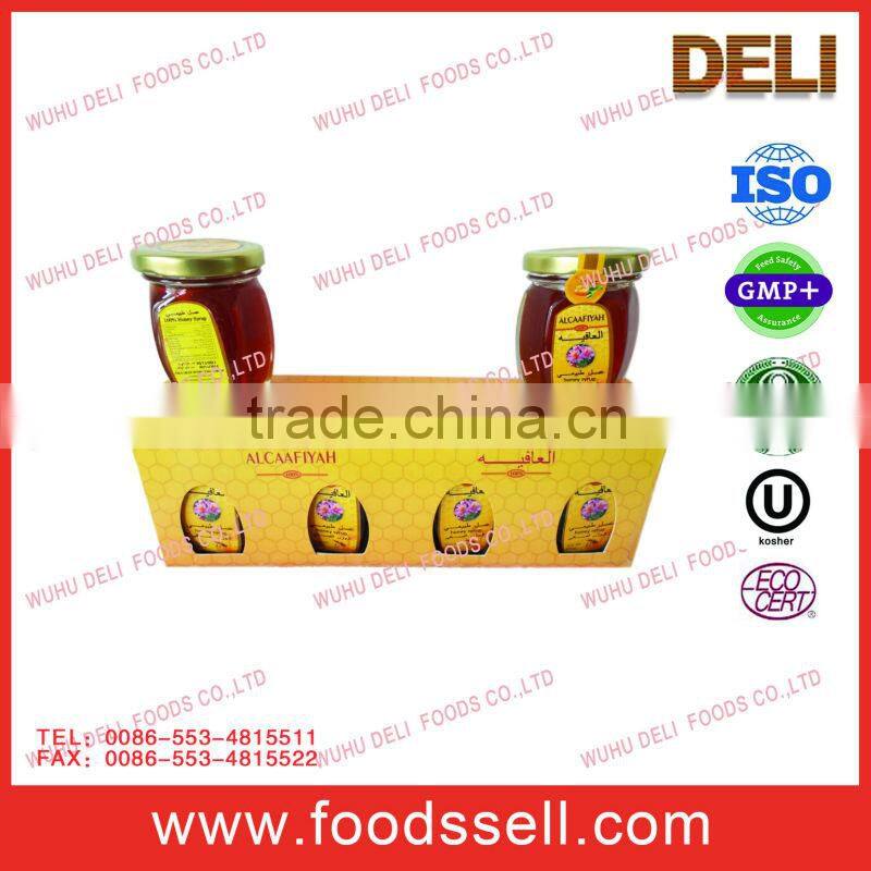 Honey Syrup/honey mix/blend syrup with comb packed in 80/453g glass bottle for Yemen/Middle East Market