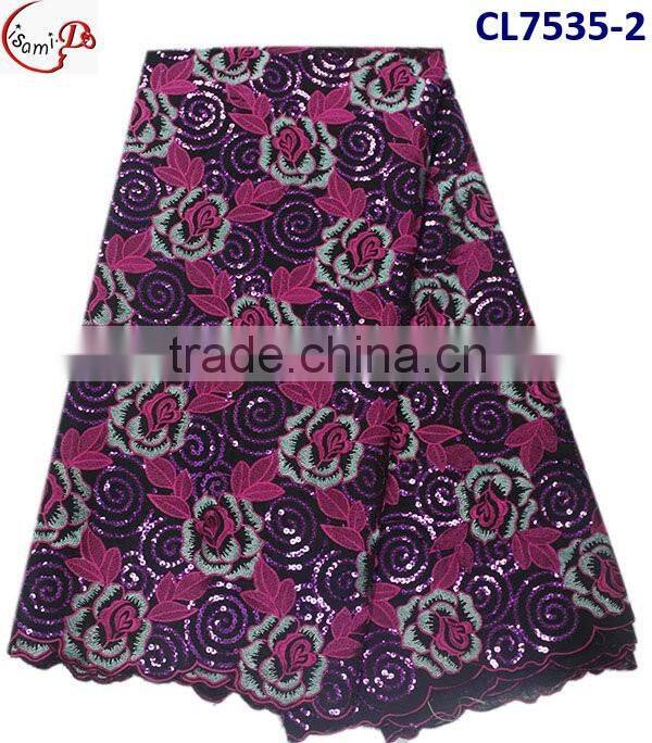CL7535 peach and fushia net lace Organza lace with sequins africa fashion organza lace fabric