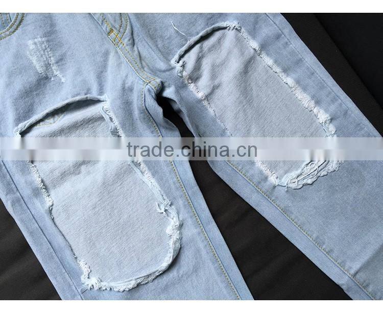 2016 Summer Women Fashion Front Cut Ankle Length Denim Jean Ladies Sexy Big Holes Fringe Straight High Waist Ripped Vogue Jeans