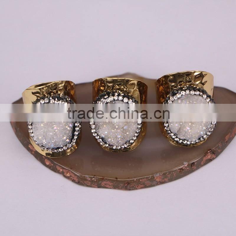 Natural Amazon Gold Plated Druzy Ring, Gold Plated Metal Brass Gemstone Druzy Ring, Fashion Stone Jewelry Druzy Stone Ring