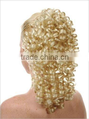 Discount beautiful blonde tight curly synethetic wig ponytail