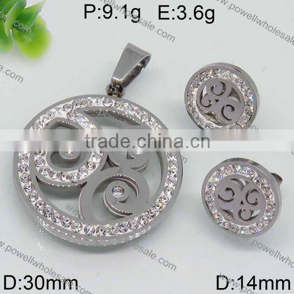 New arrival stainless steel round shape diamond jewelry set from india steel color