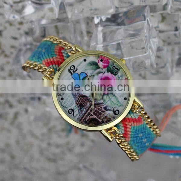 2015 Luxury fashion Geneva watch ,braided weave wristwatch,geneva woman watch