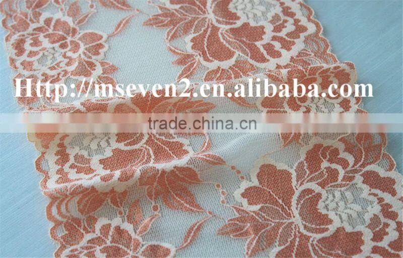 hot selling 20cm width elastic band brazilian hair flower pattern full lace trim