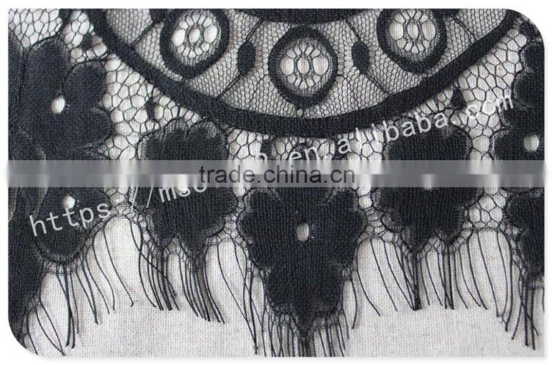 Good price 44cm width polyester floral eyelash black lace trim for sale