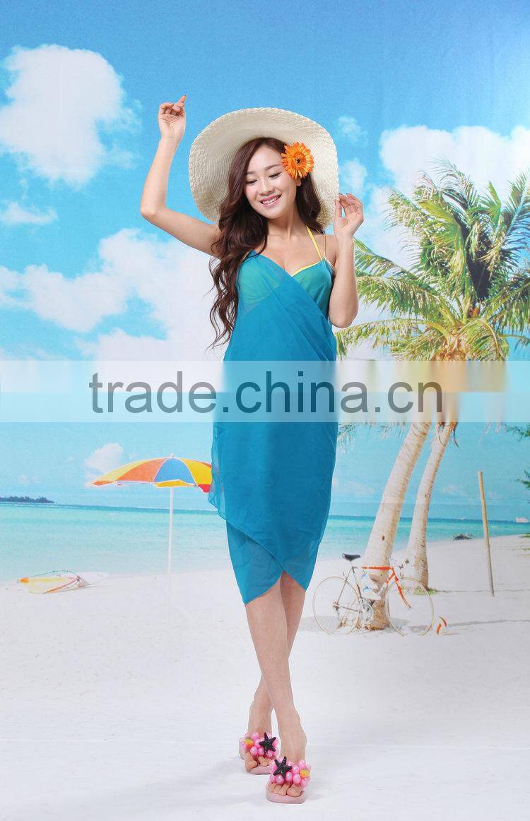 Cheap Chiffon Hot Sexy Girl Wrap Front Summer Cover Up Beach Dress Towel Swimwear