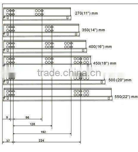 Height 86mm steel and 400mm 25kg load capacity invisible fgv drawer slide