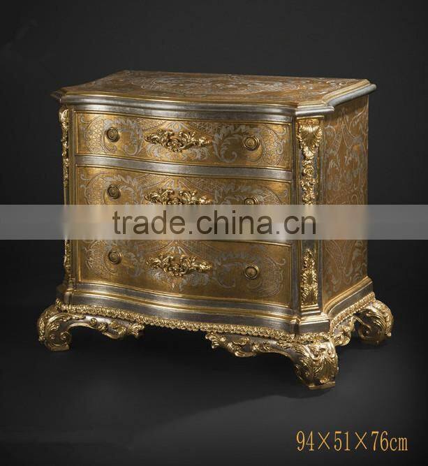 White & Gold Design Button Tufted King Size Bed, Luxury Wood Carved Golden Bed & Night Stands, Imperial Bedroom Furniture Set