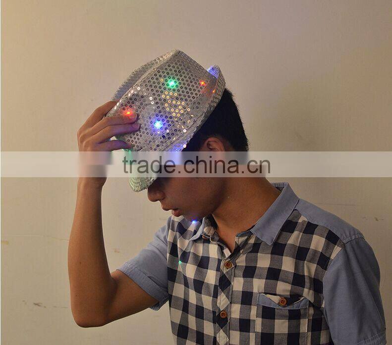 Hot-selling Factory Cheap Christmas Events Party Supplies LED Flashlight Colorful Hat Luminous Jazz Hat Sequin LED Hat