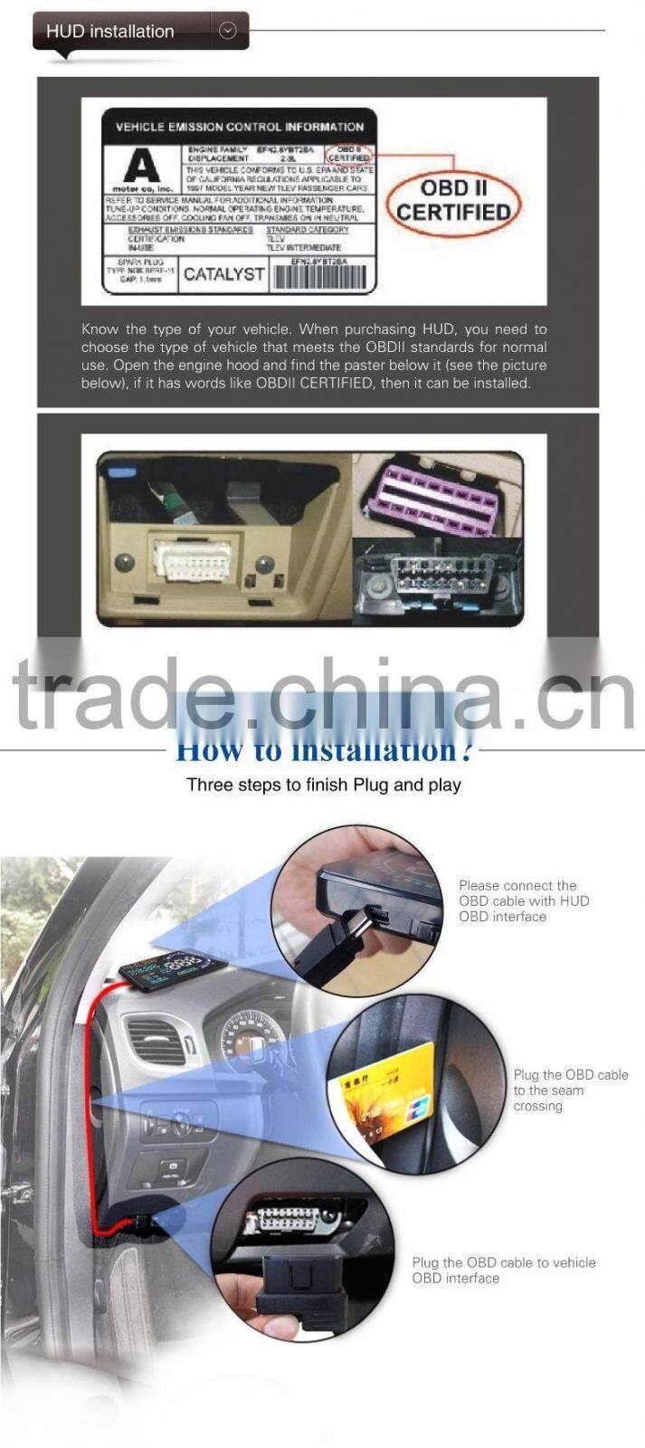 Hot-selling New Colorful Big 5.5 Display Screen Car HUD Head Up Display OBD2 Feul Comsuption/Speed/Tire Pressure Alarm Car HUD