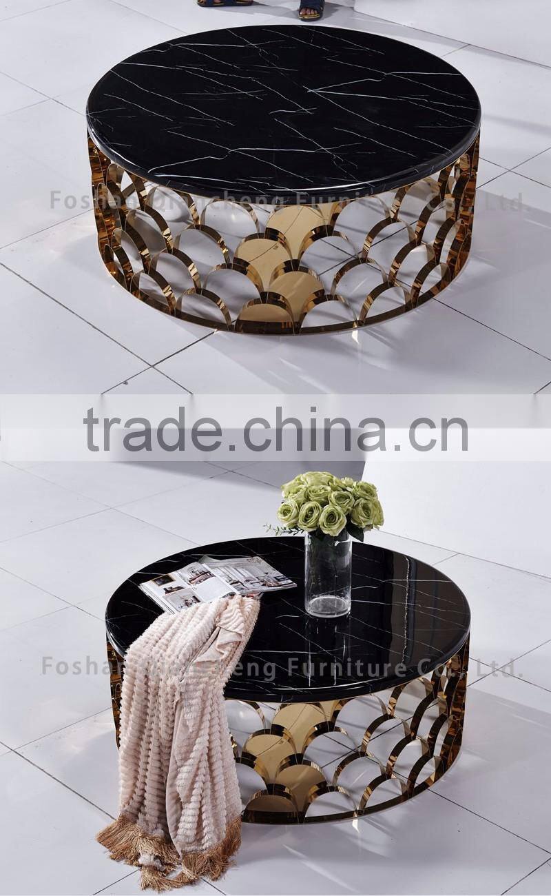 2017 new design black marble top round coffee table