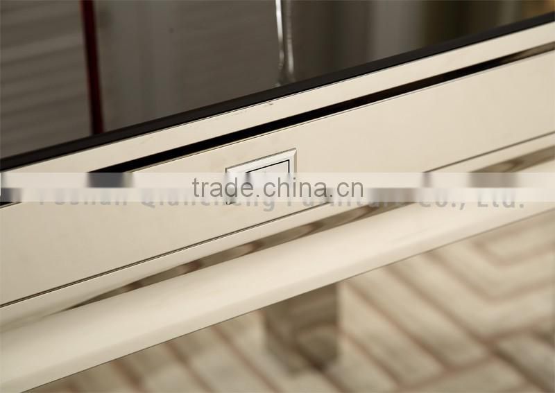 Glass Top Stainless Steel Legs Extendable Dining Table
