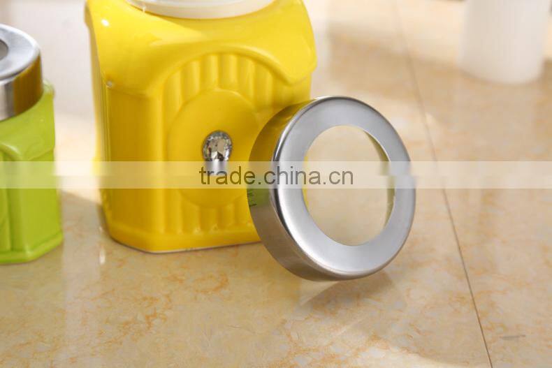 Kitchen ceramic canister set with stainless metal stand