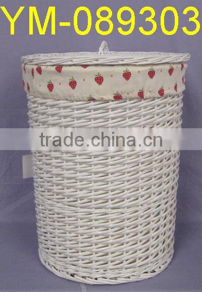 set of three white willow laundry hamper baskets with lining